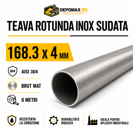 Teava rotunda inox sudata AISI 304, 168.3 x 4 mm, 6 metri
